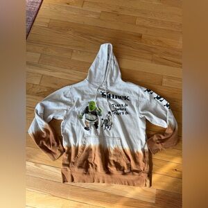 Dreamworks Shrek Crewneck Hoodie - White & Brown Dip-Dye